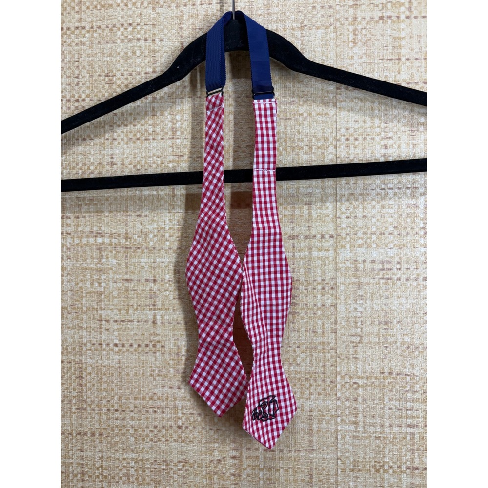 Olly Oxen Mens Gingham Bow Tie Red White Wolfpack NC State Embroidered USA Made